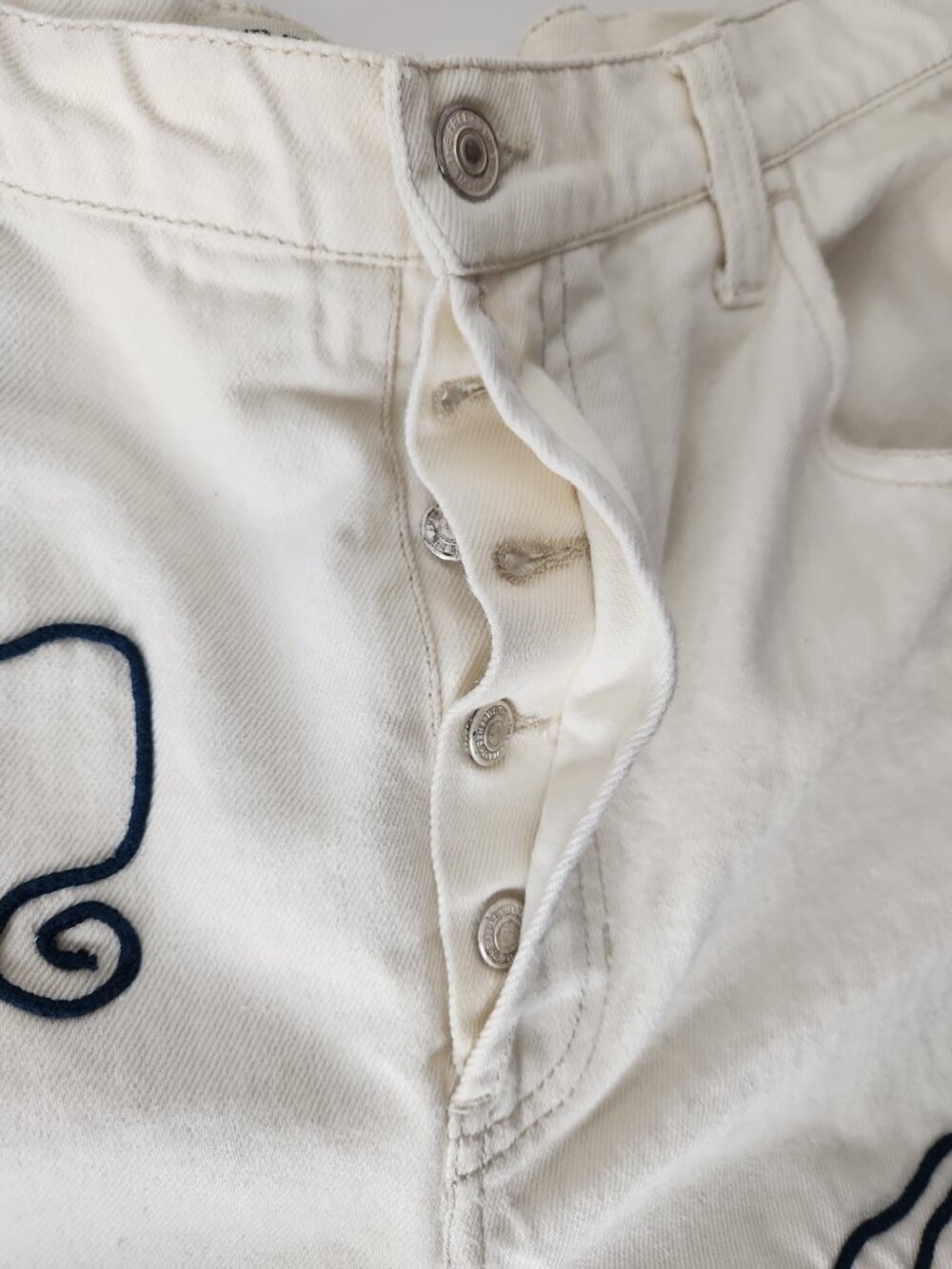 We The Free People Good Luck Soutache Barrel Jeans ivory floral embroidery sz 33 - Picture 10 of 16